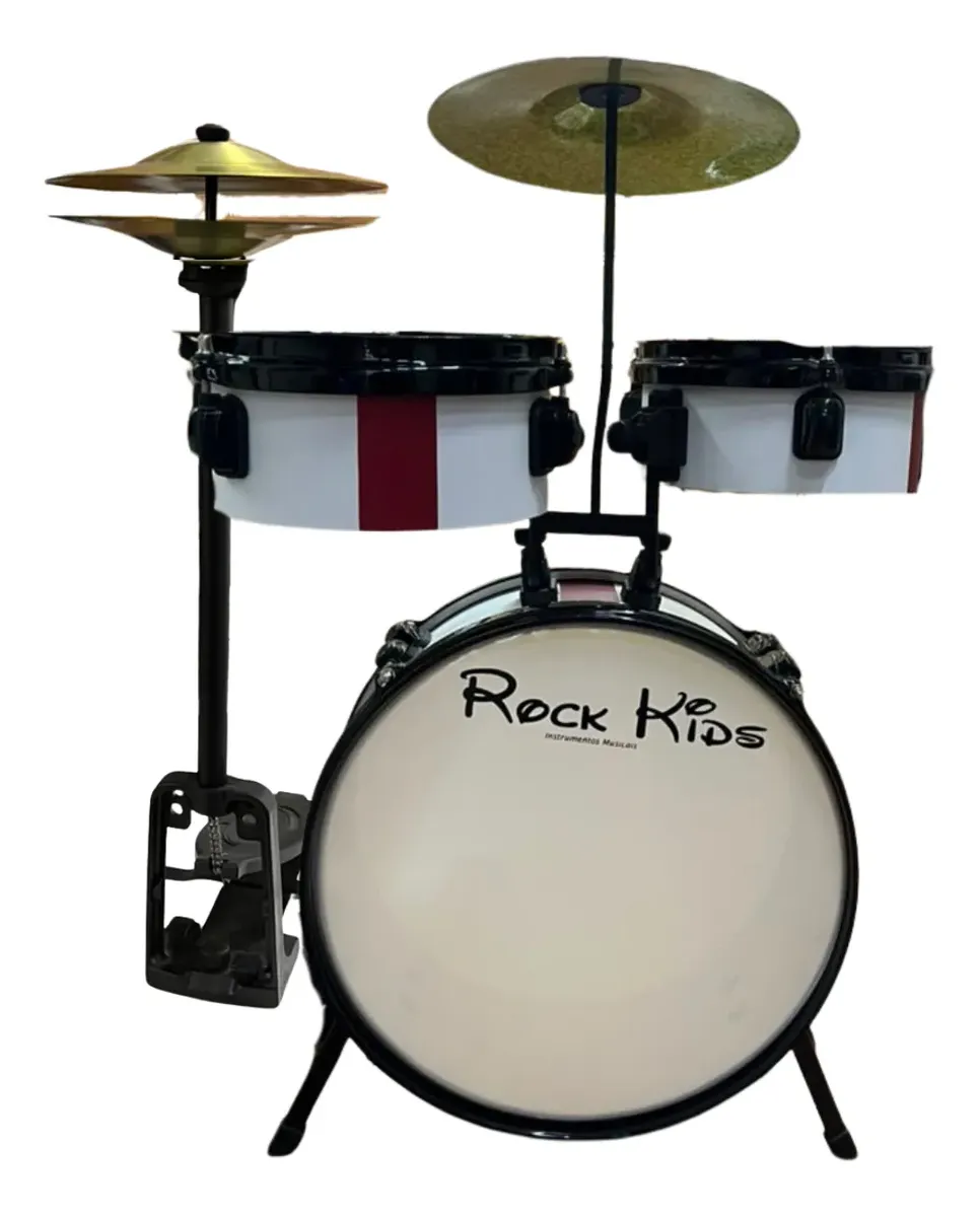 Bateria Infantil Rock Kids C/banco E Chimbal 2 Tons Branca