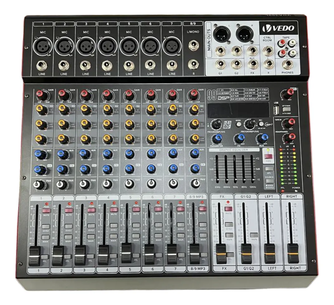Mesa De Som Profissional Vedo Amplificada Vda309-l 9 Canais