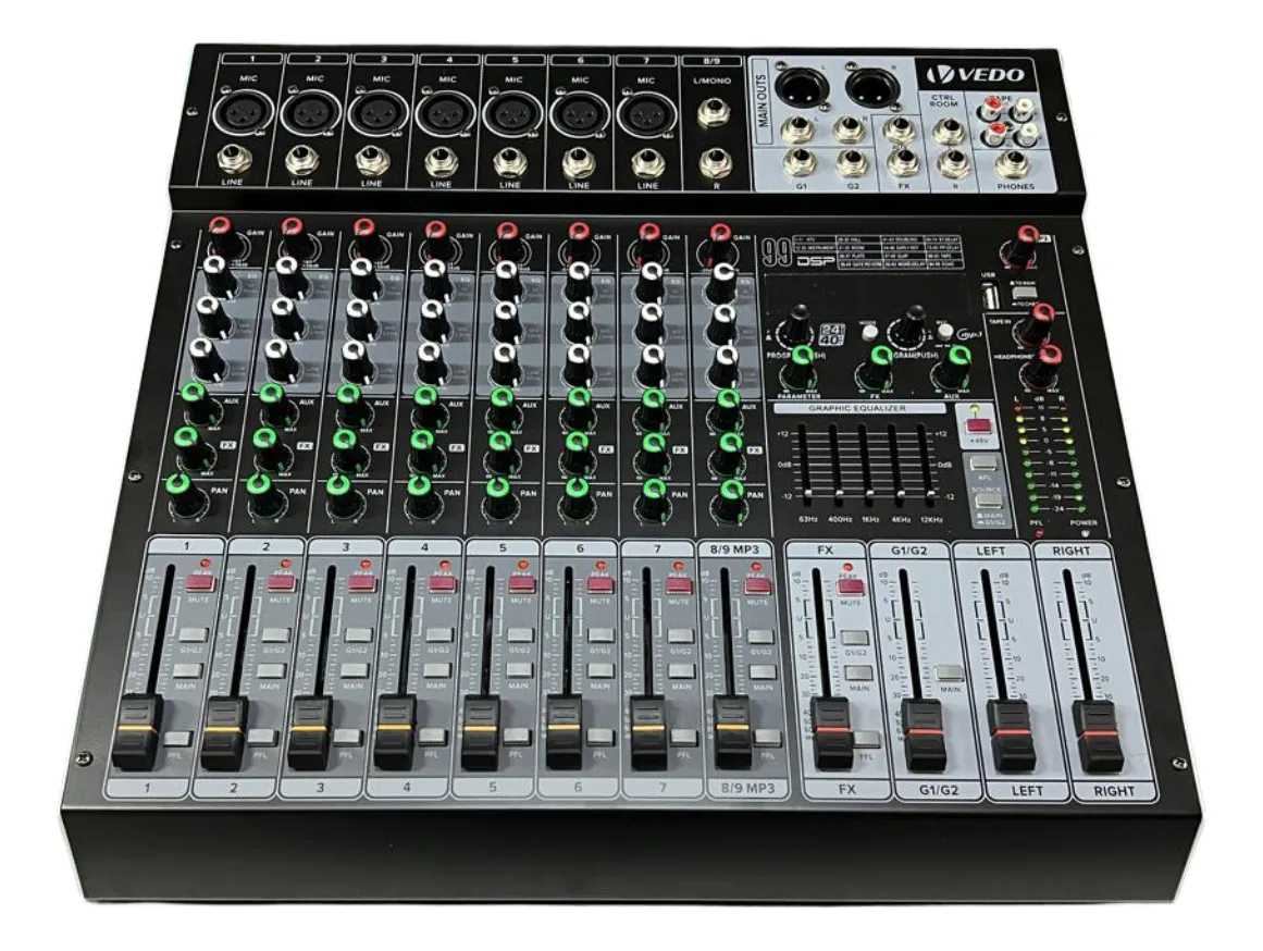 Mesa De Som Profissional Vedo Vda-209l 9 Canais