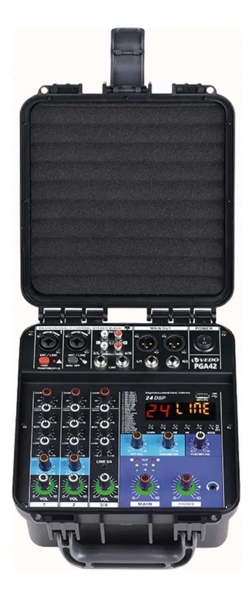 Mesa De Som Amplificada Vedo 4 Canais Pga42 Profissional